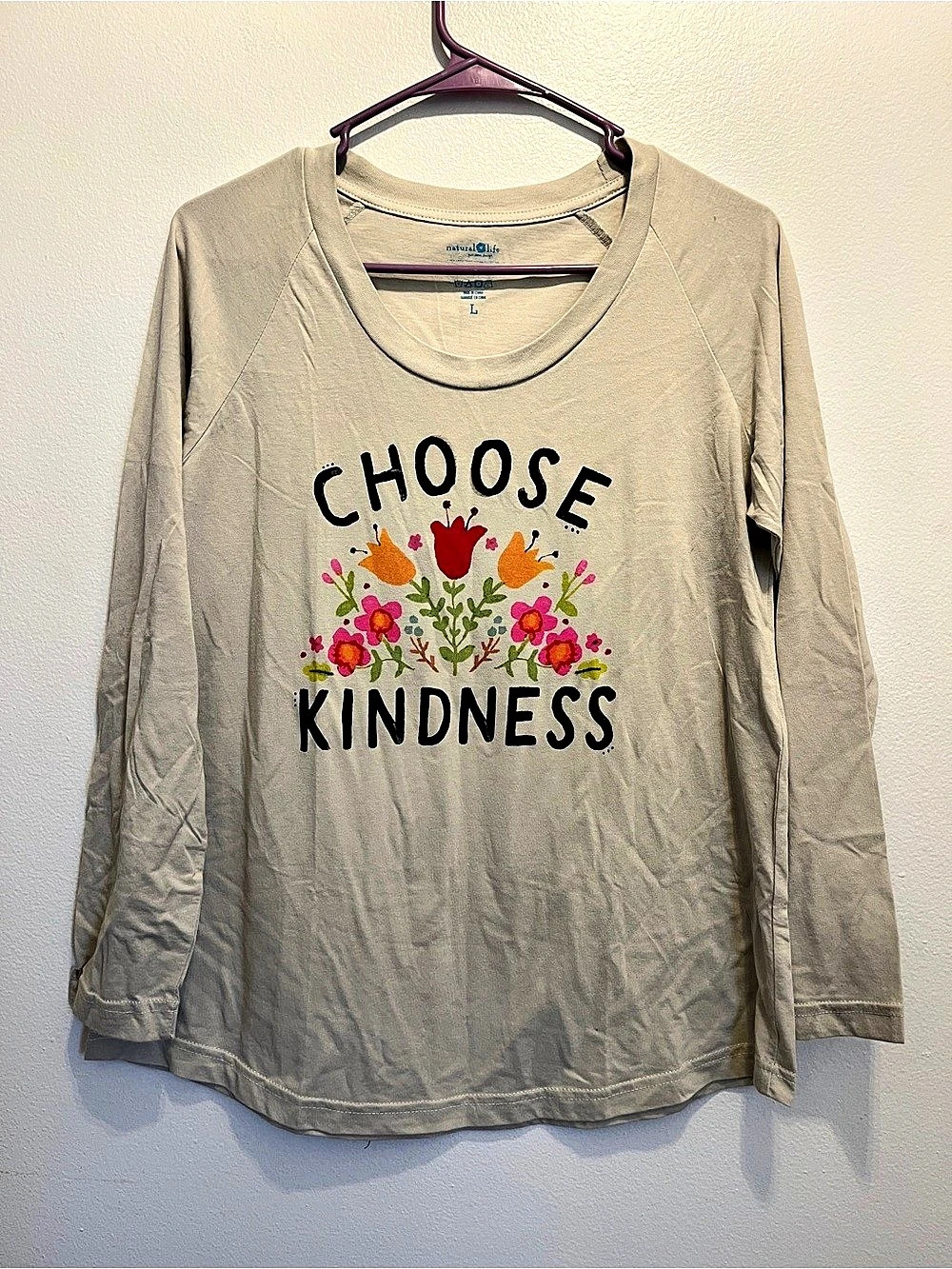 Natural Life Choose Kindness Long Sleeve Tee Beige Large